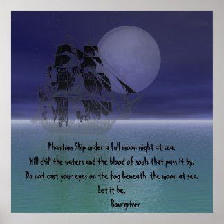 満月の夜の下のファントム船。 ポスター