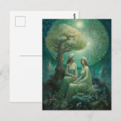 満月の夜の木の下の二人の女性 ポストカード (正面/裏面)