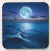 満月の夜の波と海 コースター (正面)