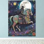 満月の夜の真夜中に馬に乗る キャンバスプリント (インサイチュ (ウッドフロア))