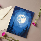 満月の夜空の森の水彩画カード