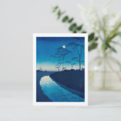 満月の夜、高峰庄田木版画 ポストカード (スタンド正面)