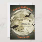 満月の夜、黒いカラス、こうもり、ハロウィーン 招待状 (正面)