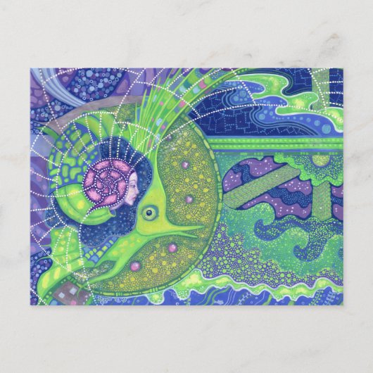 満月の夢、シュールレアリスムの人魚ファンタジー ポストカード (正面)
