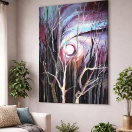 満月の寒い冬絵画の夜 キャンバスプリント