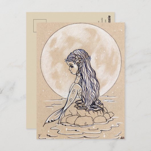 満月の小さな人魚のはがきの下で ポストカード (正面/裏面)