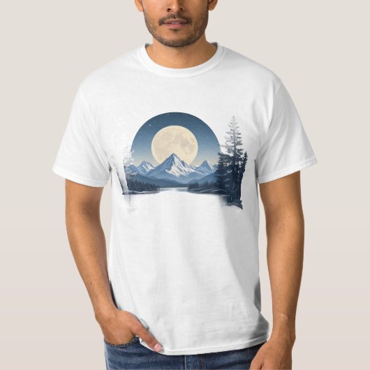満月の山の風景スウェットシャツ Tシャツ (正面)