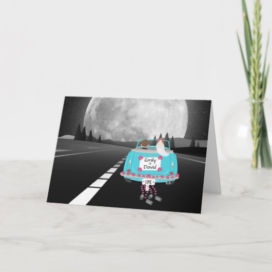満月の新郎新婦の車 カード (正面)