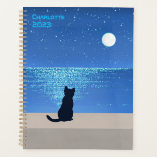 満月の星空の夜の黒猫 プランナー手帳