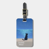 満月の星空の夜の黒猫 ラゲッジタグ (正面縦)