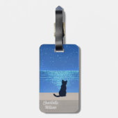 満月の星空の夜の黒猫 ラゲッジタグ (裏面縦)