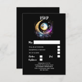 満月の星空の星空の夜マゼンタブラック 出欠カード (正面/裏面)