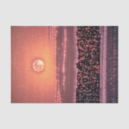満月の星 オレンジ 紫の夕焼け ビーチ アート 薄葉紙