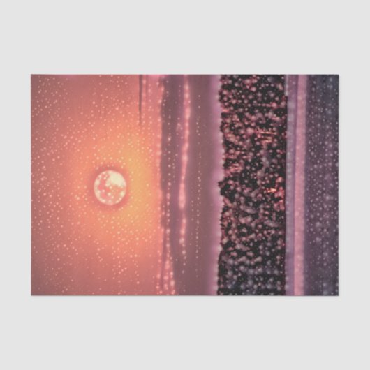 満月の星 オレンジ 紫の夕焼け ビーチ アート 薄葉紙 (正面)