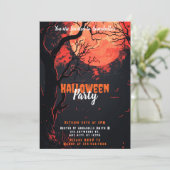 満月の木々とコウモリの不気味なハロウィンパーティー 招待状 (スタンド正面)