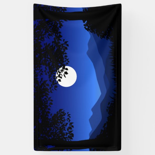 満月の木々の夜景 横断幕 (縦)