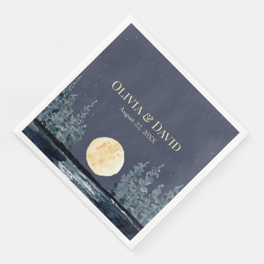 満月の森と湖の結婚ナプキン (コーナー)