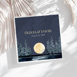 満月の森と湖の結婚ナプキン
