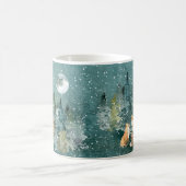 満月の森のキツネ家族 雪降る夜 コーヒーマグカップ (中央)