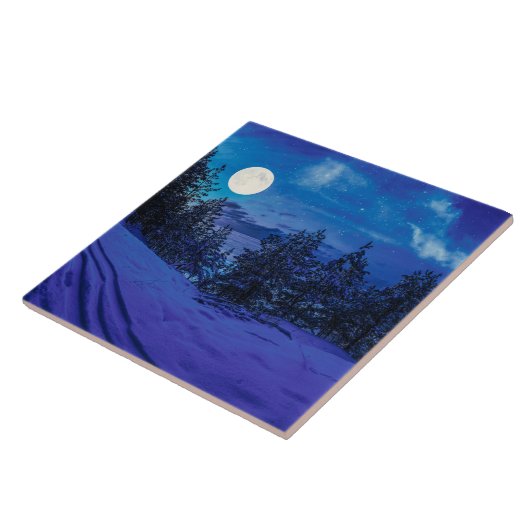 満月の森の星空の夜 タイル (側面)
