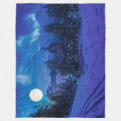 満月の森の星空の夜 フリースブランケット (正面)