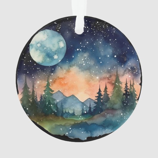 満月の森の水色の夜空 オーナメント (裏面)