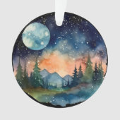 満月の森の水色の夜空 オーナメント (正面)