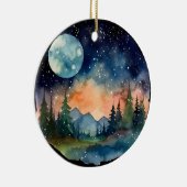 満月の森の水色の夜空 セラミックオーナメント (右)