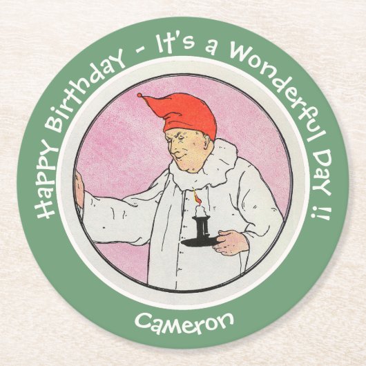 満月の母ガチョウの誕生日パーティーのアイテムに男性 ラウンドペーパーコースター (正面)