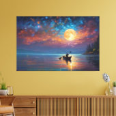 満月の水上で船に乗っている人 キャンバスプリント (インサイチュ (リビング))