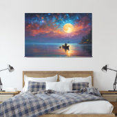 満月の水上で船に乗っている人 キャンバスプリント (インサイチュ (寝室))