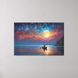 満月の水上で船に乗っている人 キャンバスプリント