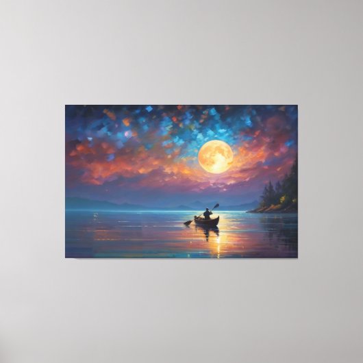 満月の水上で船に乗っている人 キャンバスプリント (正面)
