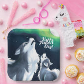 満月の父の日にかわいいオオカミとニワトリが鳴る ペーパープレート (パーティー)