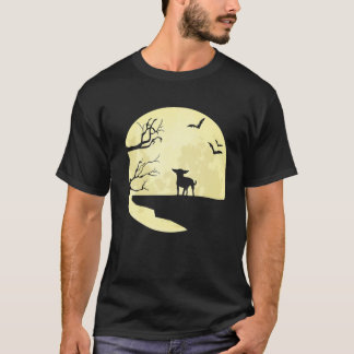 満月の犬のチワフアシルエットこうもりとトル Tシャツ