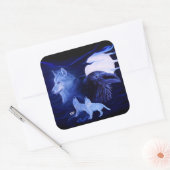 満月の狼とカラス スクエアシール (封筒)