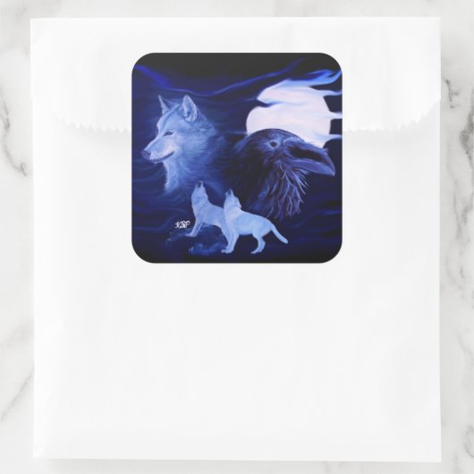 満月の狼とカラス スクエアシール (バッグ)