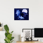 満月の狼とカラス ポスター (ホームオフィス)