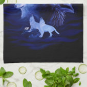 満月の狼とレイヴン キッチンタオル (折り畳み)