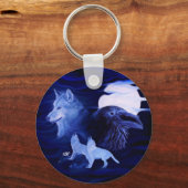 満月の狼とレイヴン キーホルダー (正面)