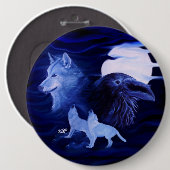 満月の狼とレイヴン 缶バッジ (正面&裏面)