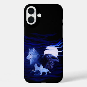 満月の狼とレイヴン iPhone 16 PLUSケース