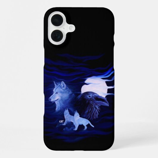 満月の狼とレイヴン iPhoneケース (裏面)