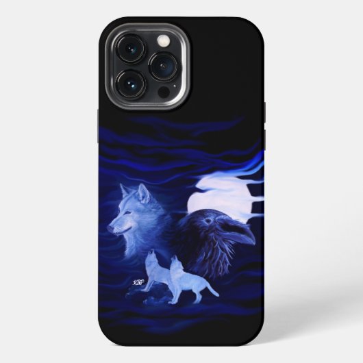 満月の狼とワタリガラス iPhoneケース (裏面)