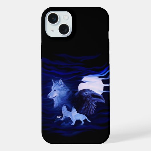 満月の狼とワタリガラス iPhoneケース (裏面)