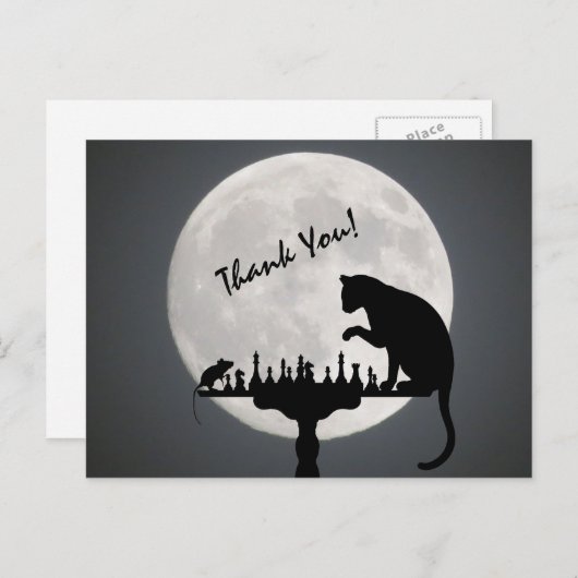 満月の猫およびマウスのチェスの試合は感謝していしています! ポストカード (正面/裏面)