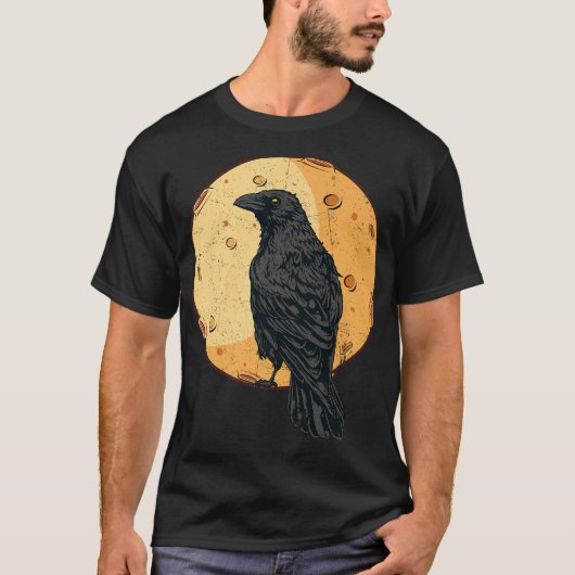 満月の神秘的な黒いカラス Tシャツ (正面)