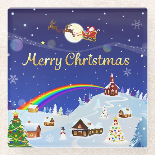 満月の聖降誕祭お目出とう ガラスコースター (正面)