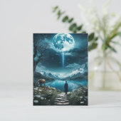 満月の象と女性 ポストカード (スタンド正面)