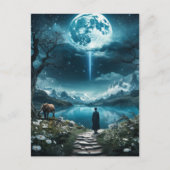 満月の象と女性 ポストカード (正面)